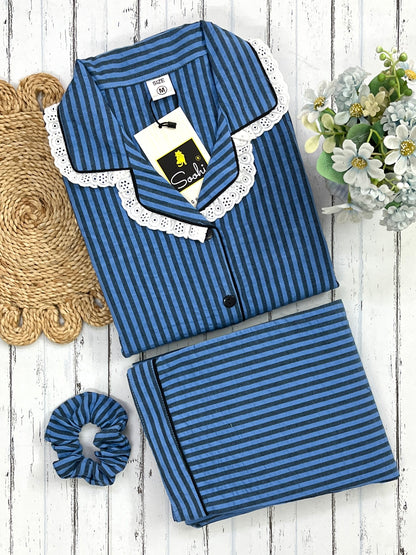 Denim Blue Stripe Pj Set