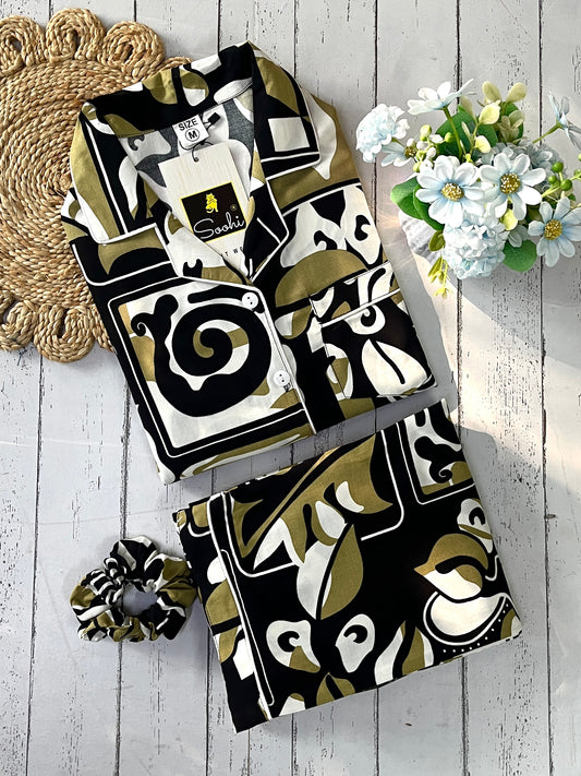 Green Abstract PJ Set ( Women )