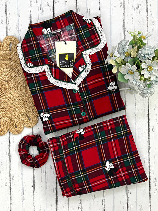 Mickey Mehroon Winter Check PJ Set
