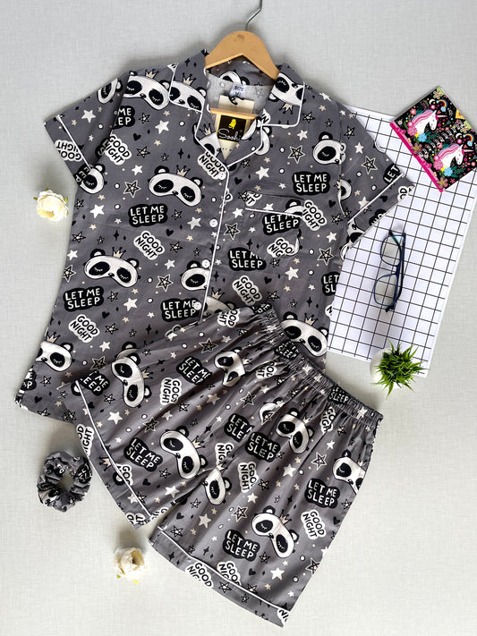 Sleepy Panda Pure Cotton With Shorts (Women)