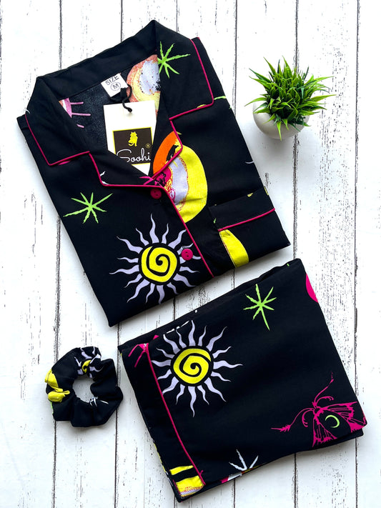 Black Abstract PJ Set (Women)