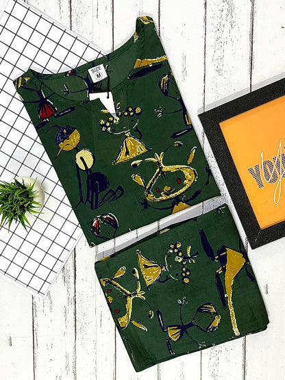 Green Modern Art PJ Set (Women)