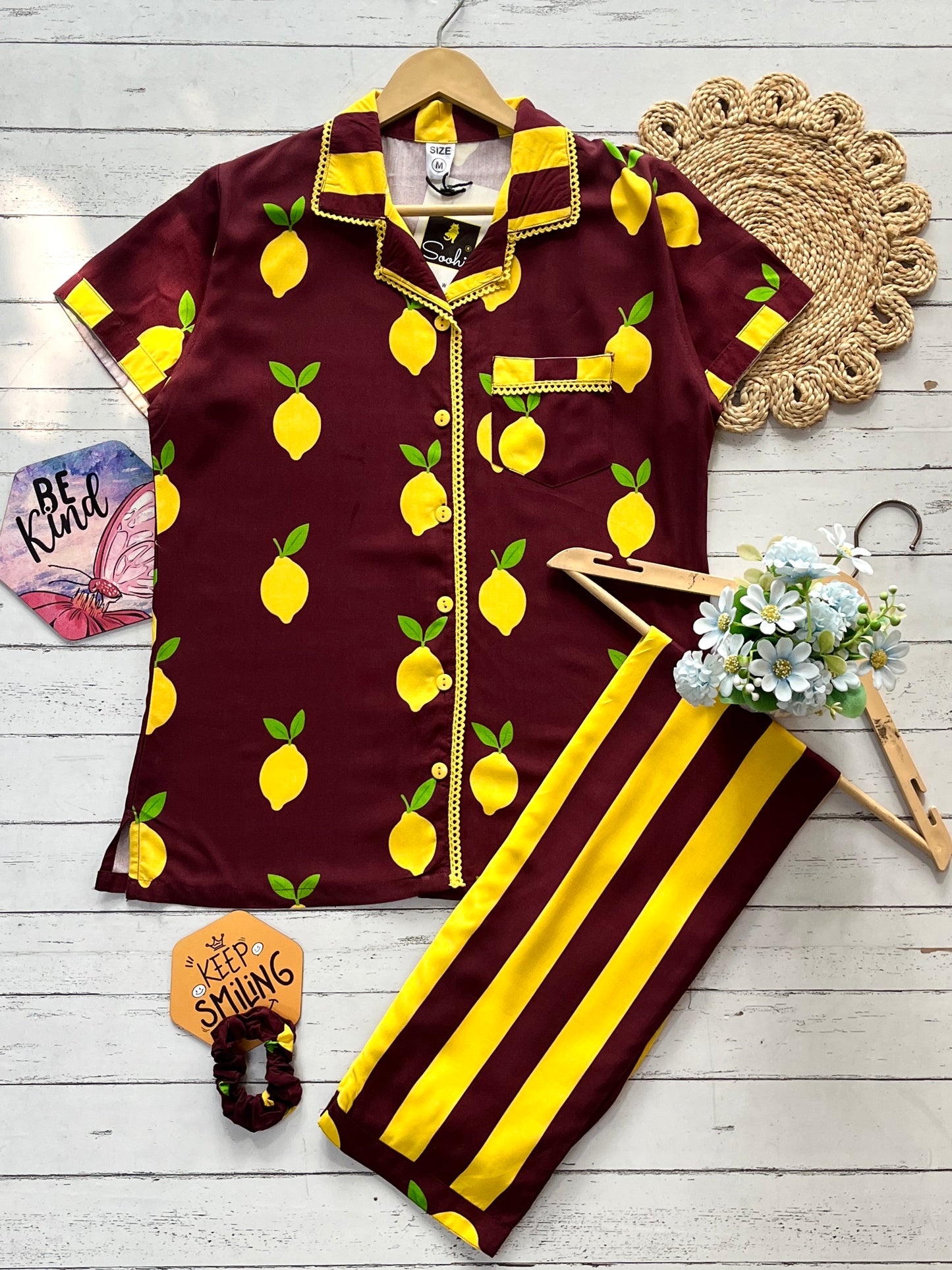 Brown Lemon Stripe PJ Set ( Women )