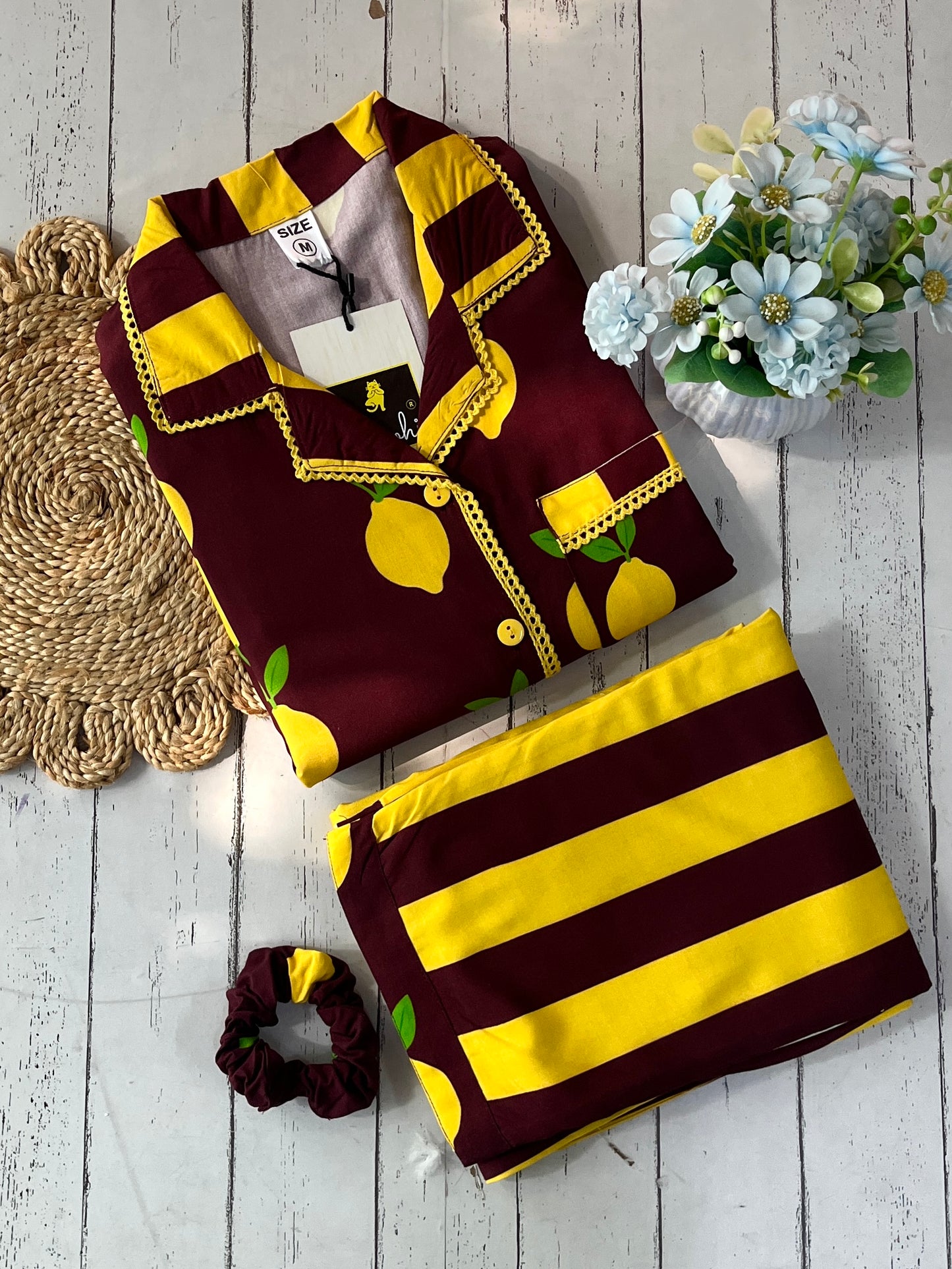 Brown Lemon Stripe PJ Set ( Women )