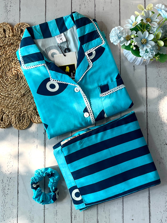 Blue Evil Eye Stripe PJ Set ( Women )