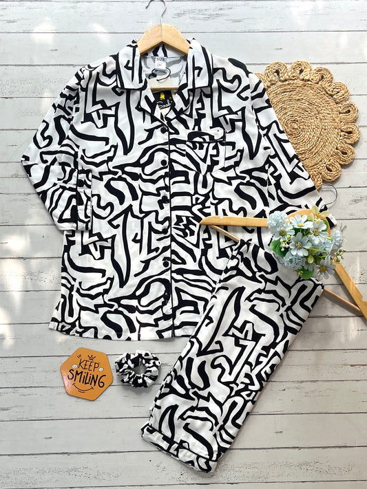 White Abstract PJ Set ( Women )