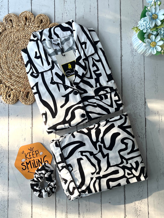 White Abstract PJ Set ( Women )