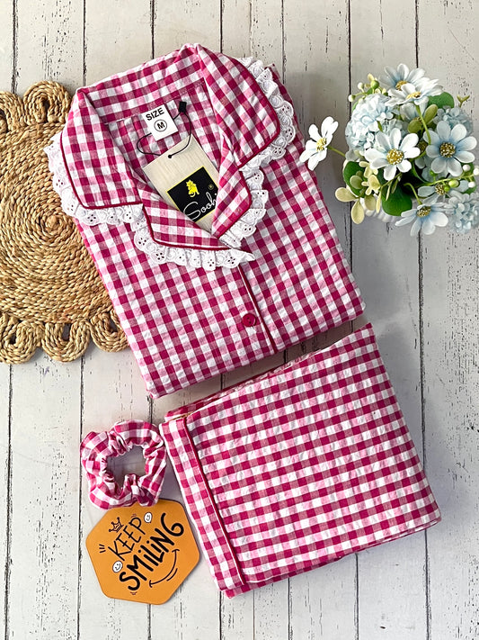 Pink Gingham Check Pj Set (Women)