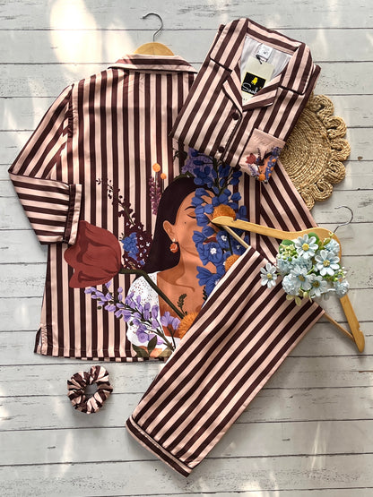 Brown stripe pj set (women)