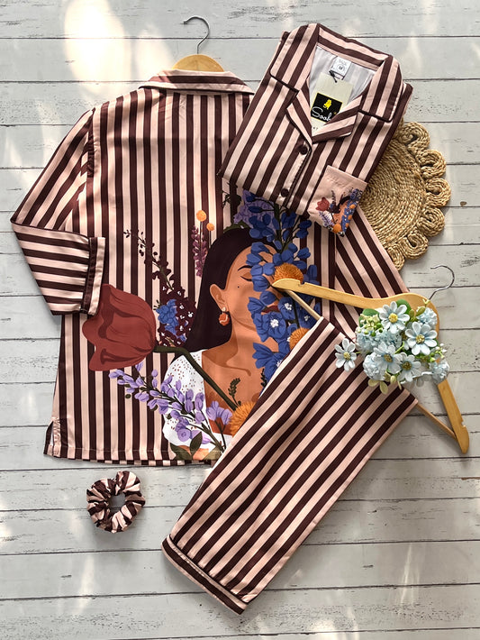 Brown stripe pj set (women)
