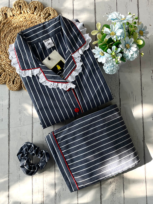 Dark Grey Stripes Pj Set (Women)