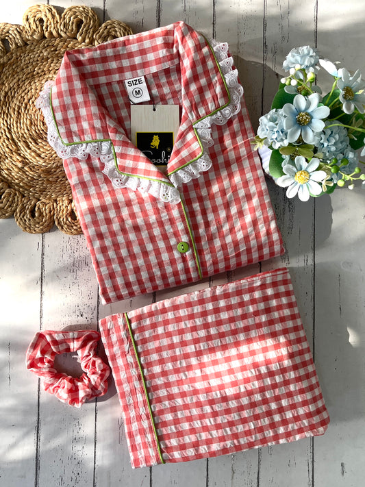 Orange Check Pj Set (Women)