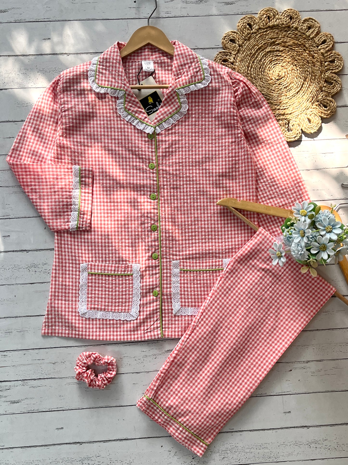 Orange Small Gingham Check Pj Set (Women)
