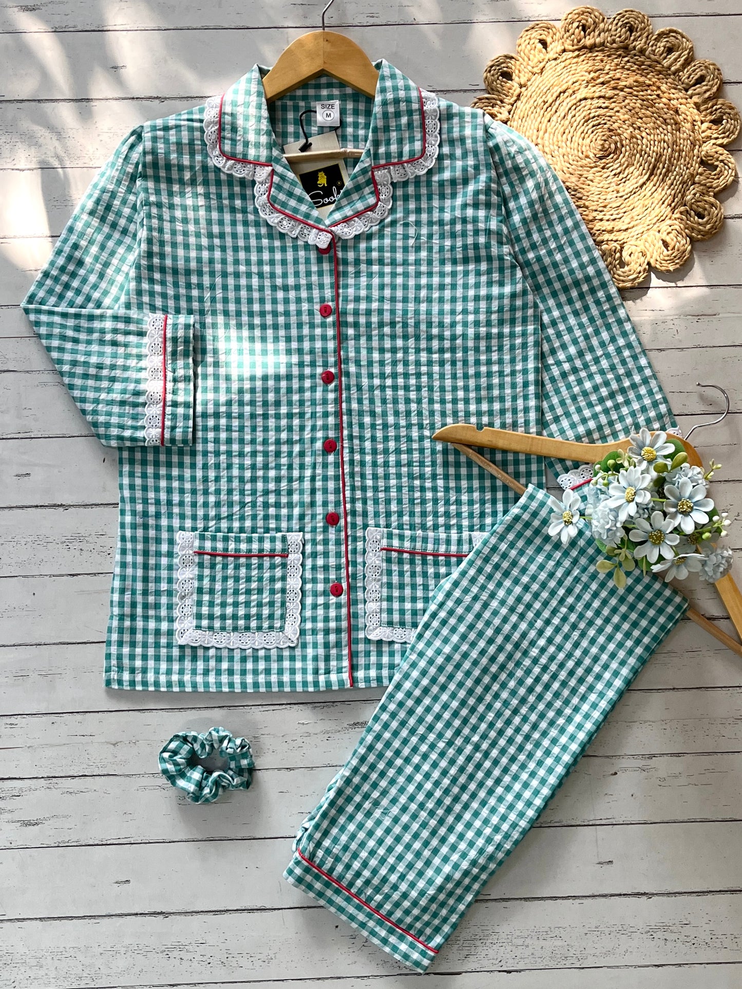 Green Gingham Check Pj Set (Women)
