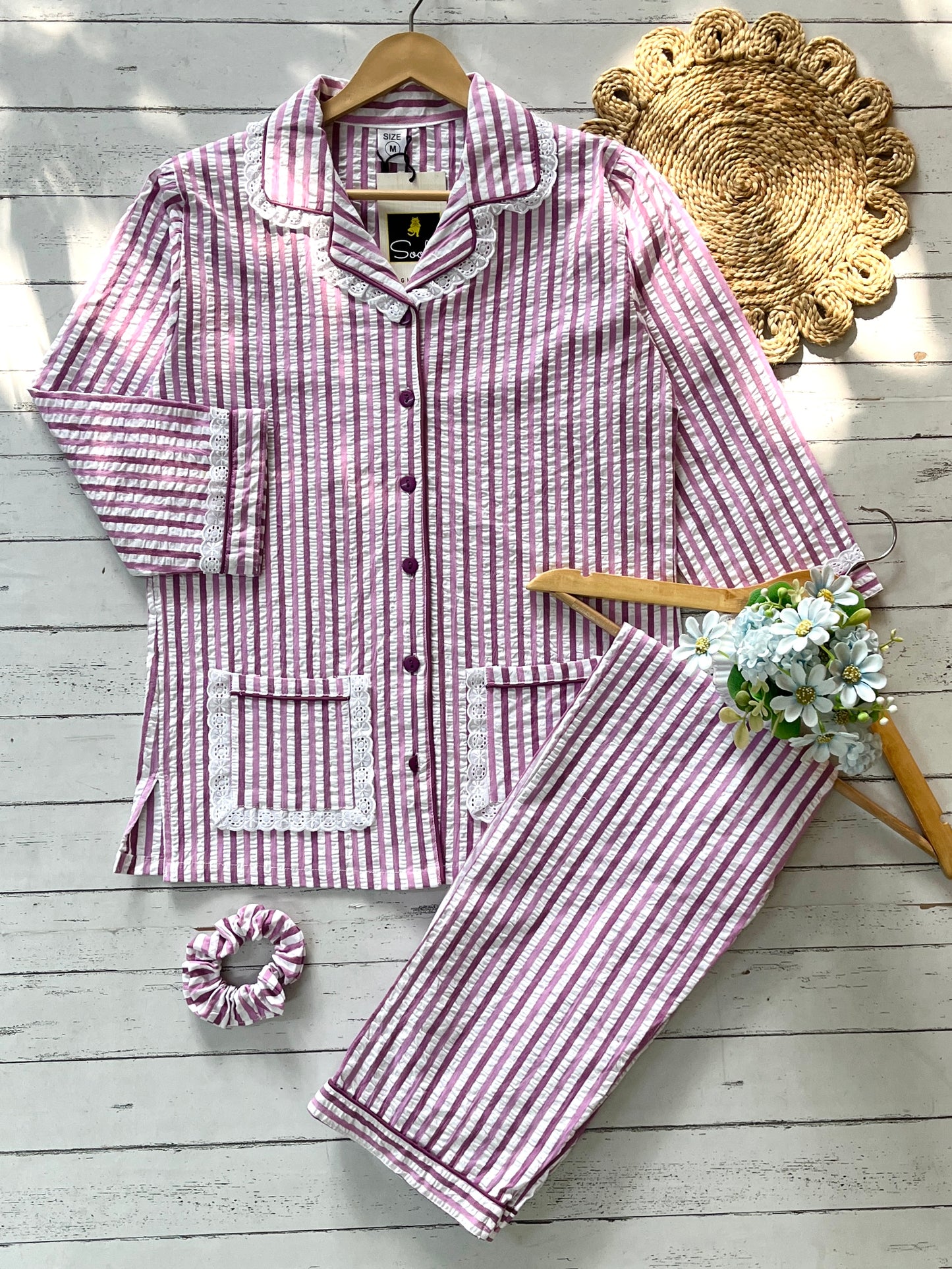 Wine Gingham Stripe Pj Set (Women)