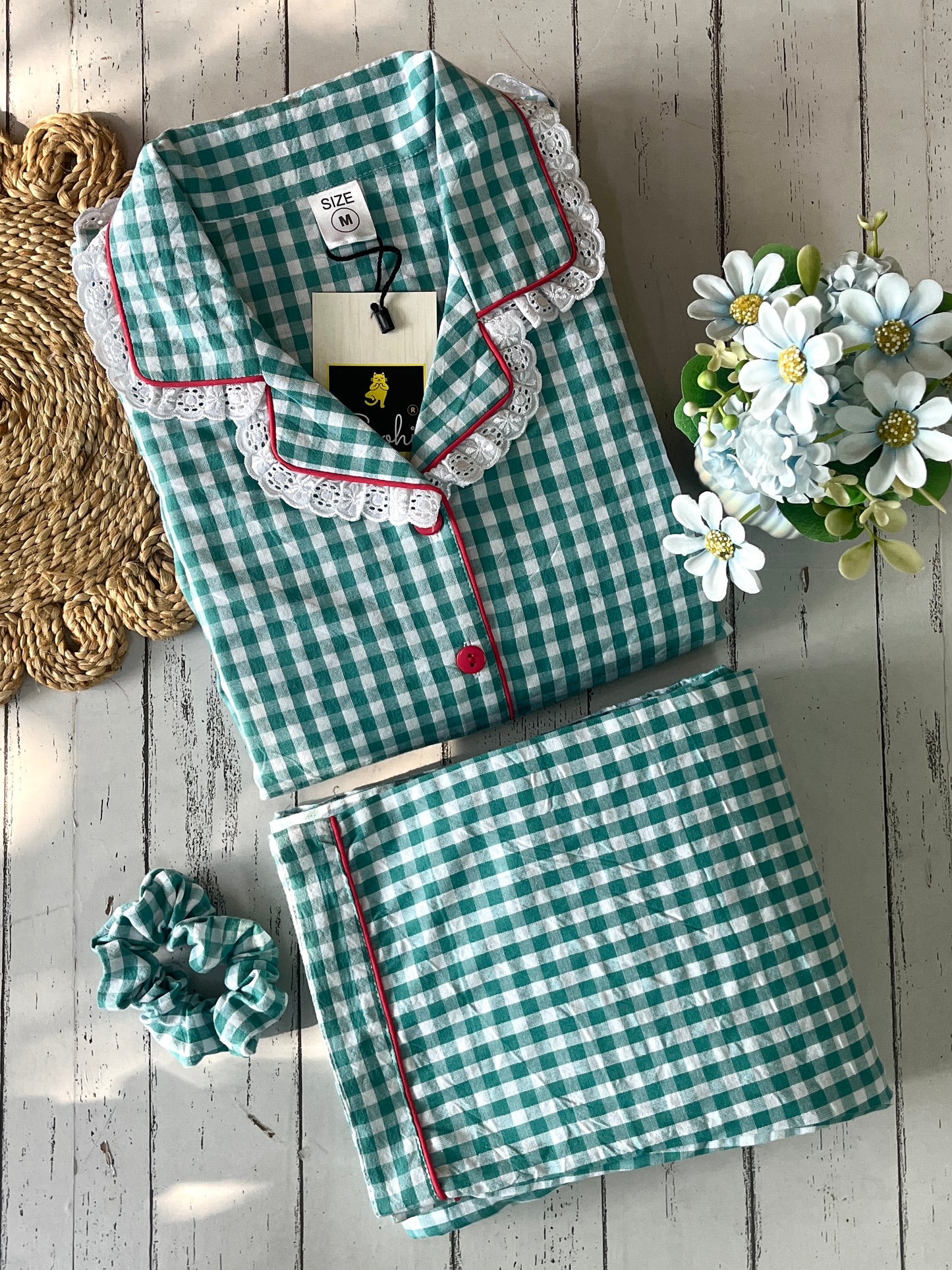 Green Gingham Check Pj Set (Women)