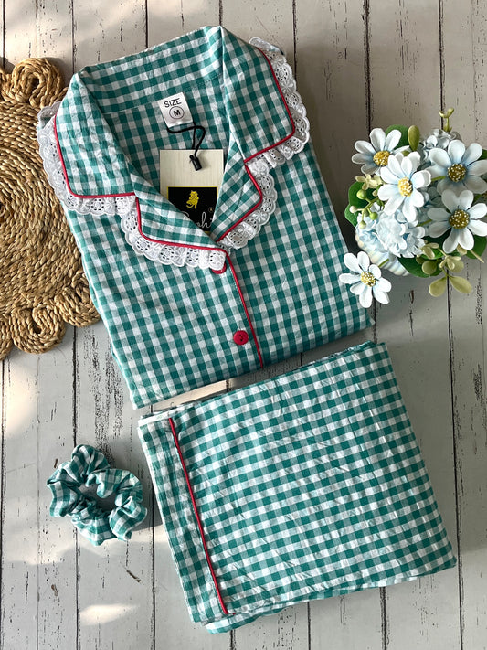 Green Gingham Check Pj Set (Women)