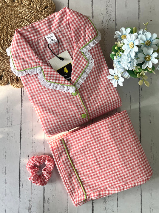 Orange Small Gingham Check Pj Set (Women)