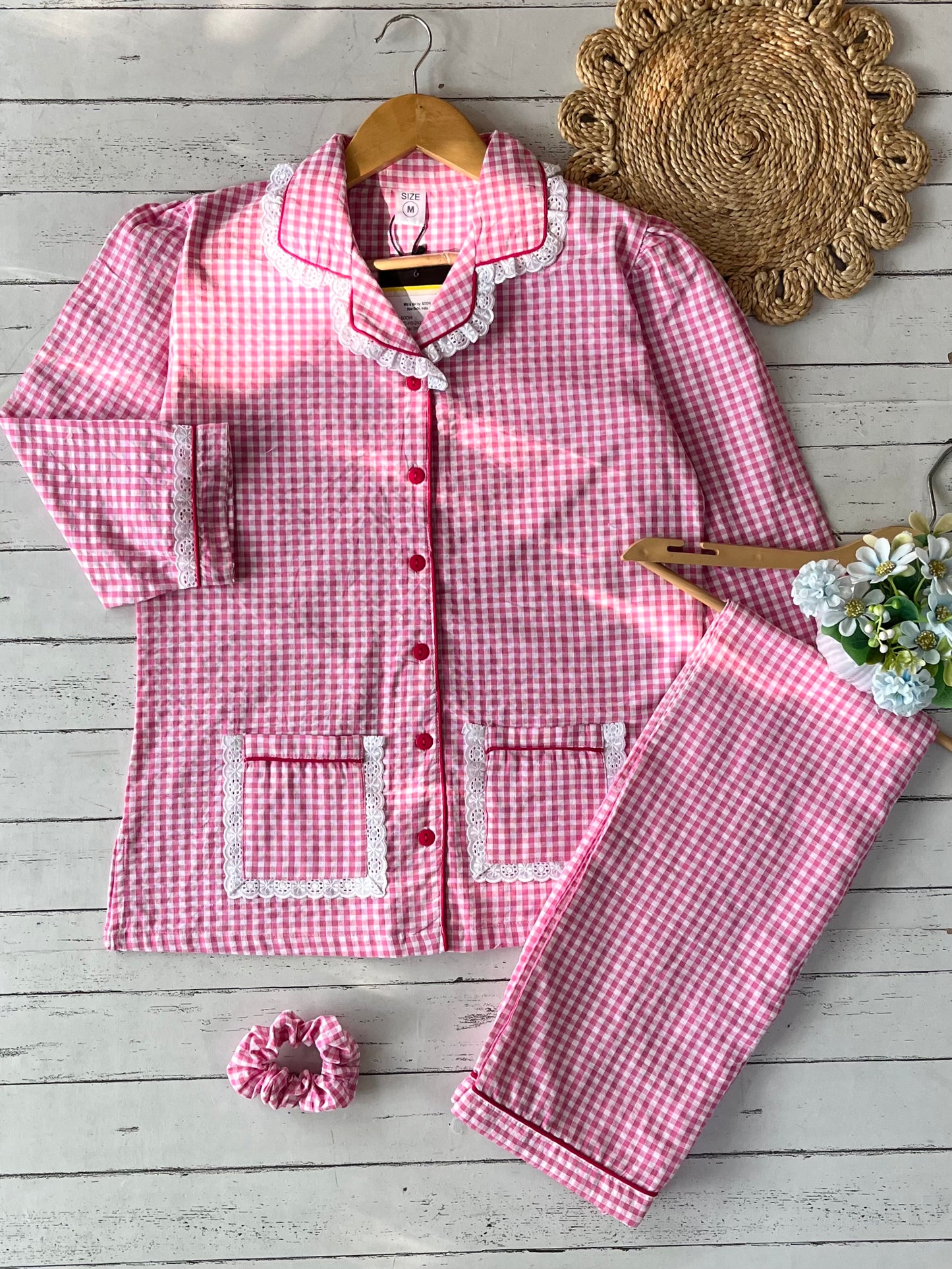 Light Pink Checks Pj Set (Women)