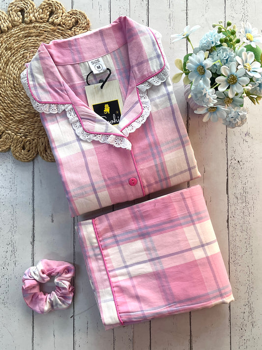 Multi Pink Check Pj Set (Women)