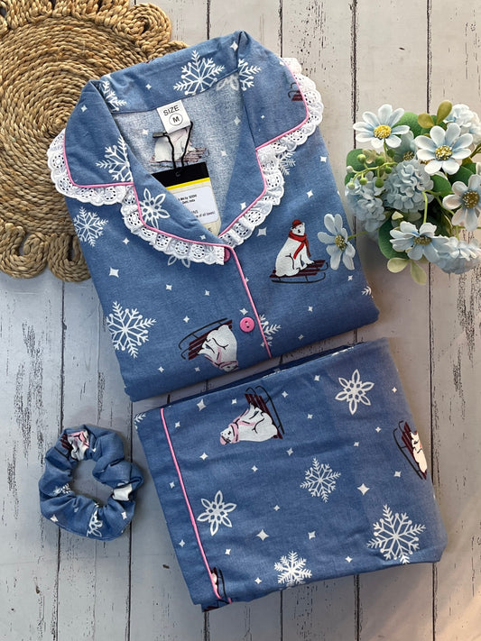 Blue Polar Bear Winter PJ Set (Women)