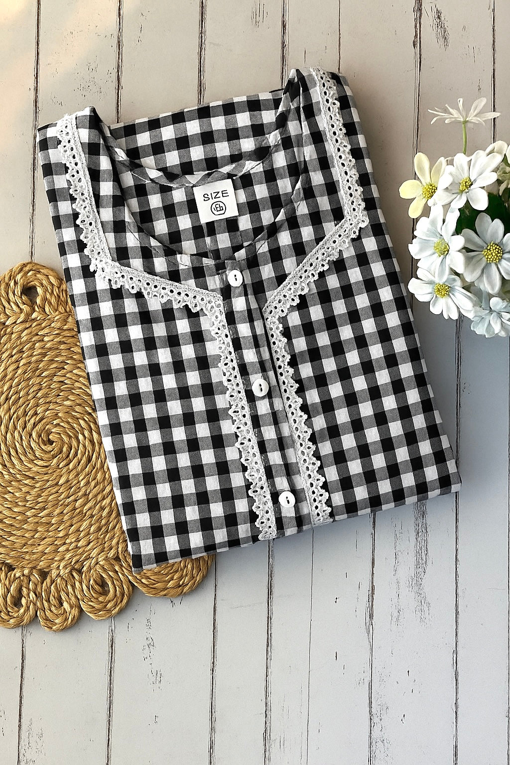 Black Gingham Check Nighty (Women)