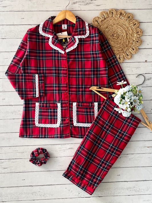 Maroon Winter Check PJ Set (Women)
