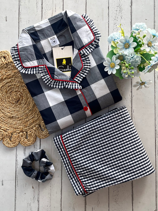 Blue White Check Pj Set (Women)