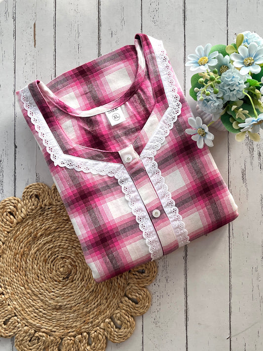 Pink Check Winter Nighty (Women)