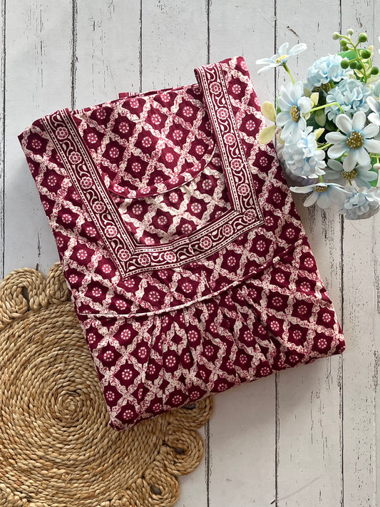 Wine Pure Cotton Nighty (Women)