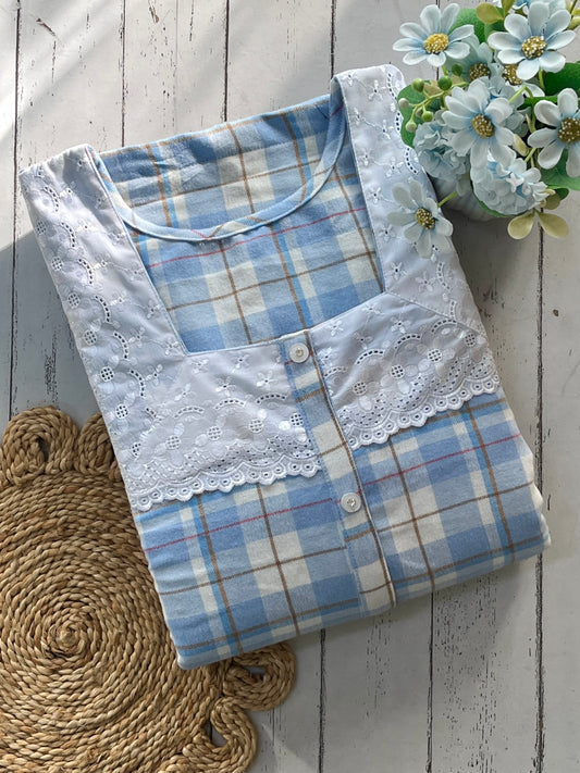 Light Blue Check Winter Nighty (Women)