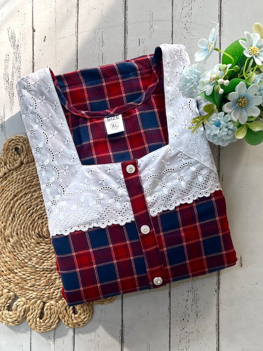 Red Check with Lace Winter Nighty (Women)