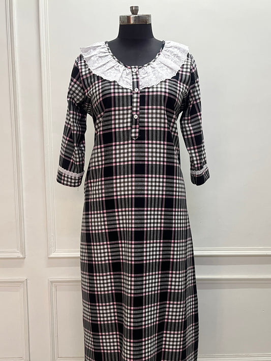 Black Check Winter Nighty (Women)