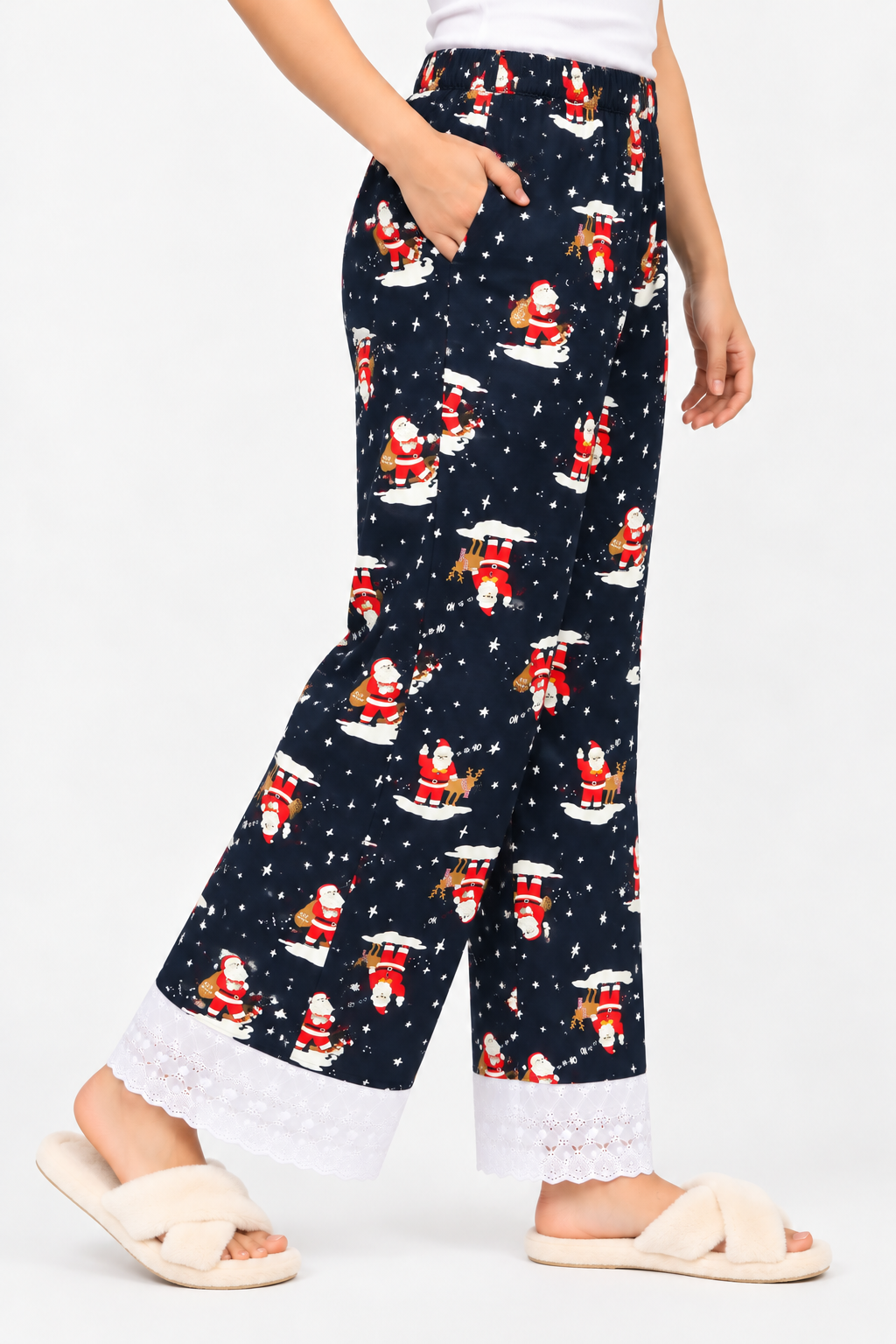 Santa on Ride Woolen Lower with Lace