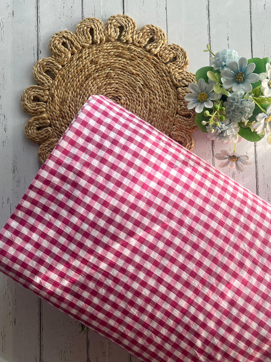 Pink Gingham Pure Cotton Fabric