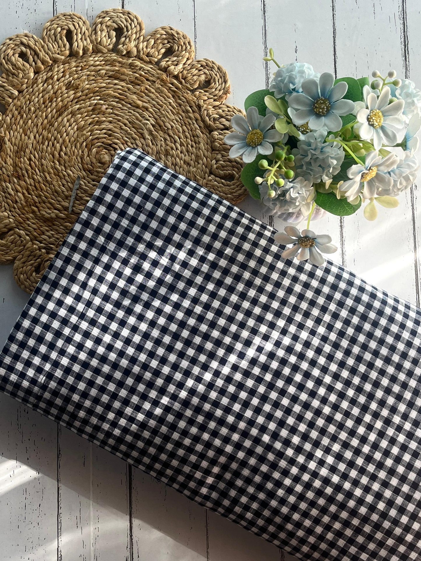 Black & White Gingham Pure Cotton Fabric