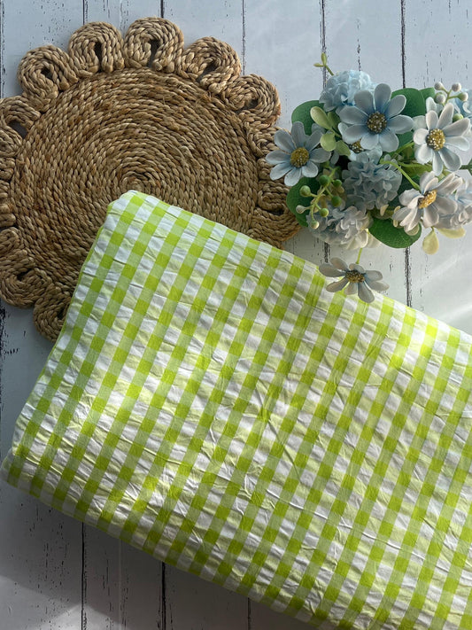 Green Gingham Pure Cotton Fabric