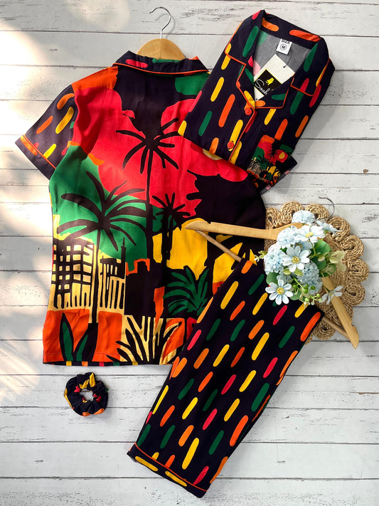 Black Multi Scene PJ Set ( Women )