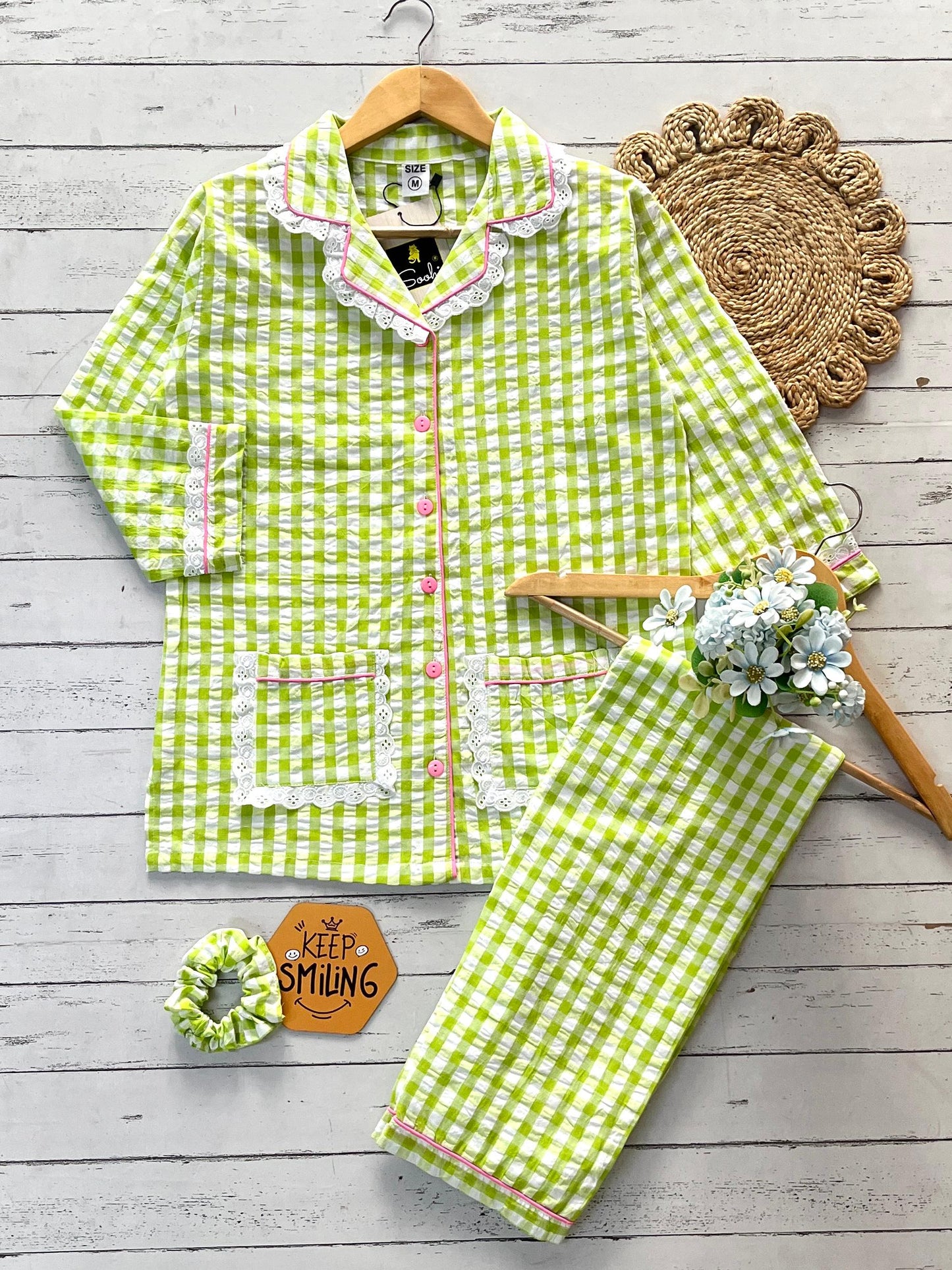 Parrot Green Check Pj Set (Women)