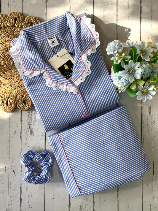 Light Blue Stripes Pj Set (Women)