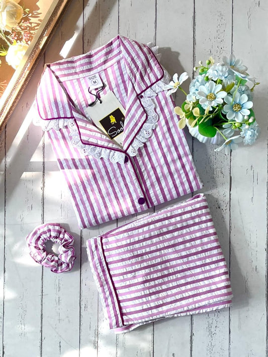 Wine Gingham Stripe Pj Set (Women)