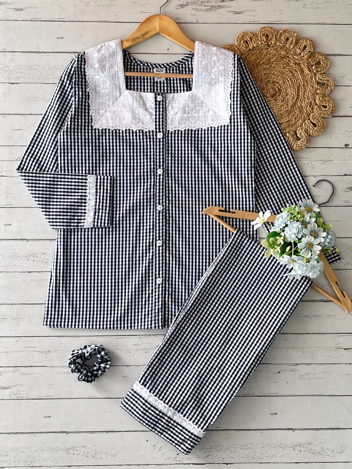 Black White Checks with Lace Pj Set (Women)