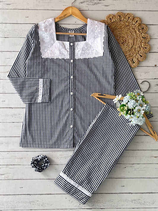 Black White Checks with Lace Pj Set (Women)