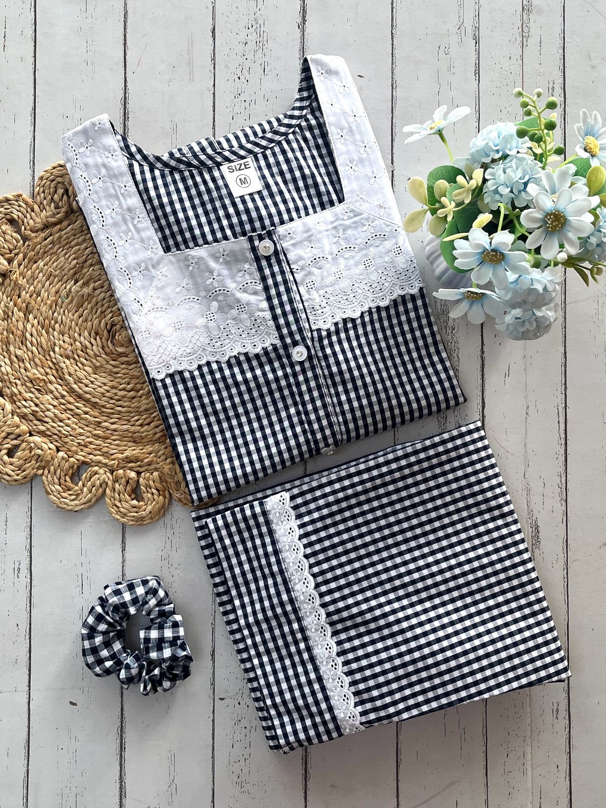 Black White Checks with Lace Pj Set (Women)
