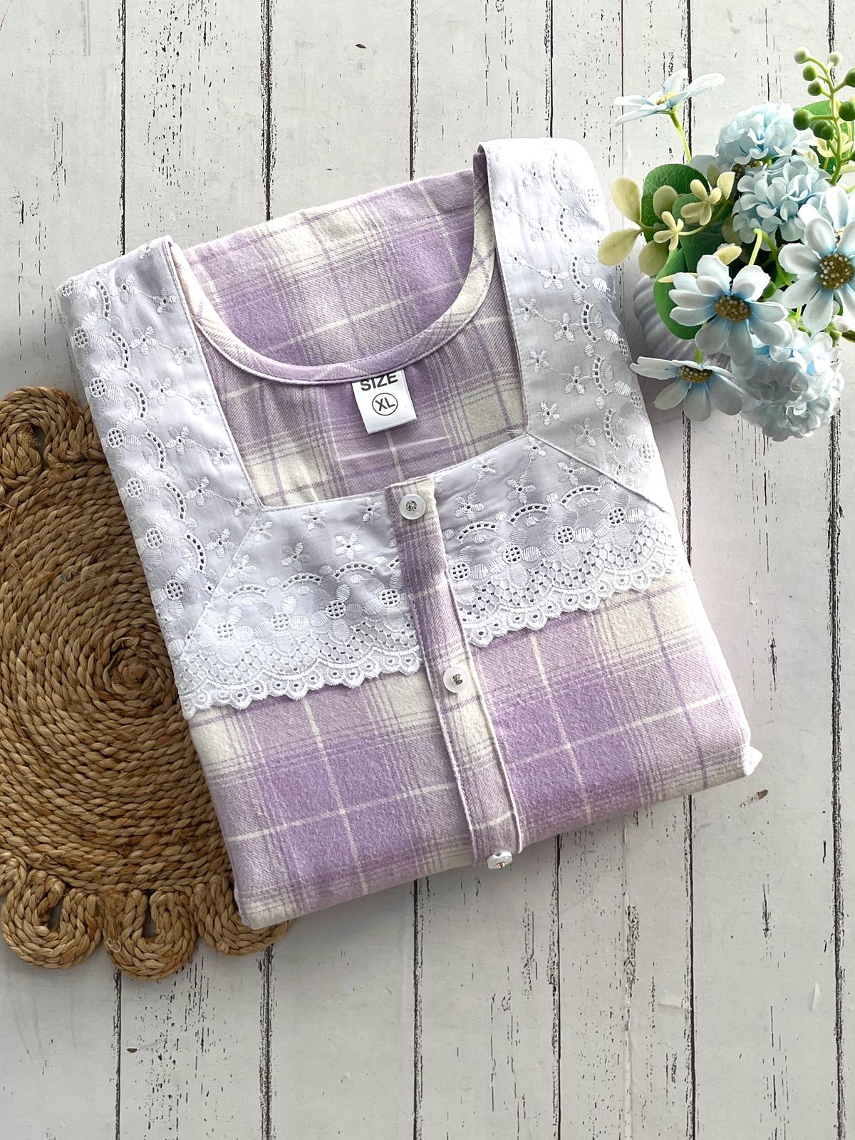 Purple Check with Lace Winter Nighty (Women)