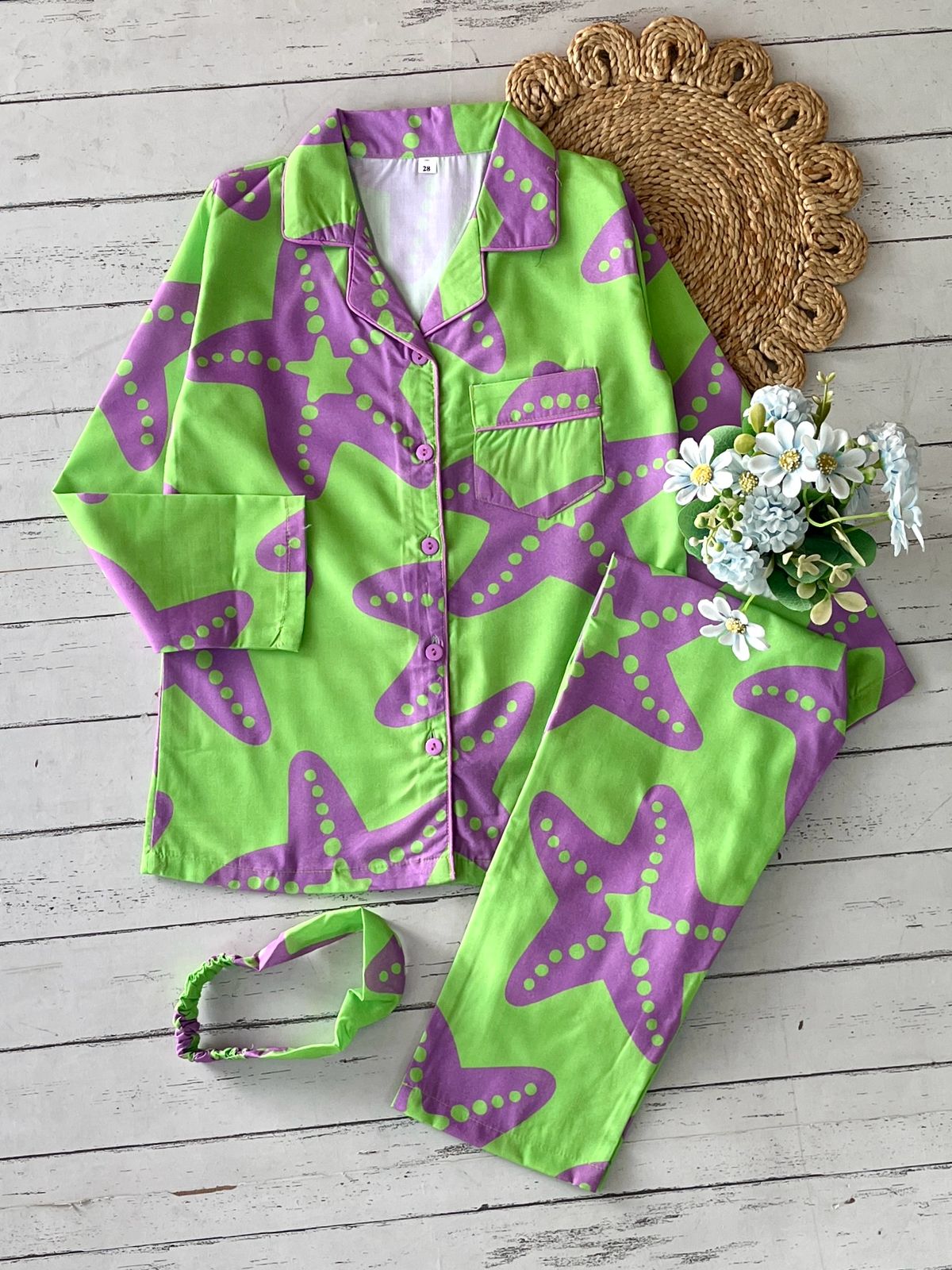 Lime Green Starfish Print Pj Set (Kids)