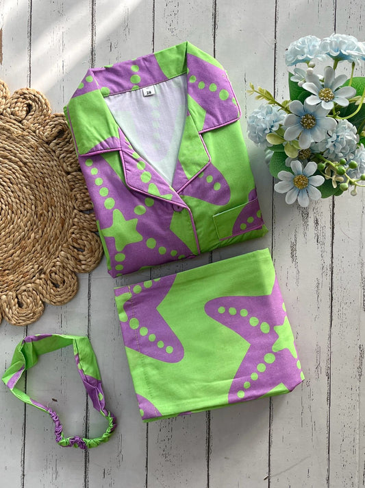 Lime Green Starfish Print Pj Set (Kids)