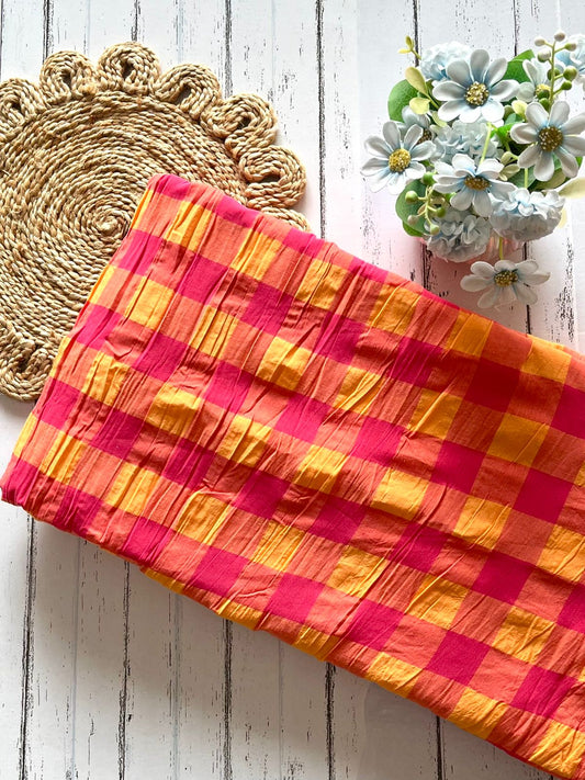 Orange Check Pure Cotton Fabric