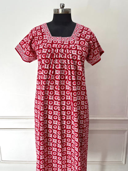 Red circle Jaipuri Cotton Nighty (Women)