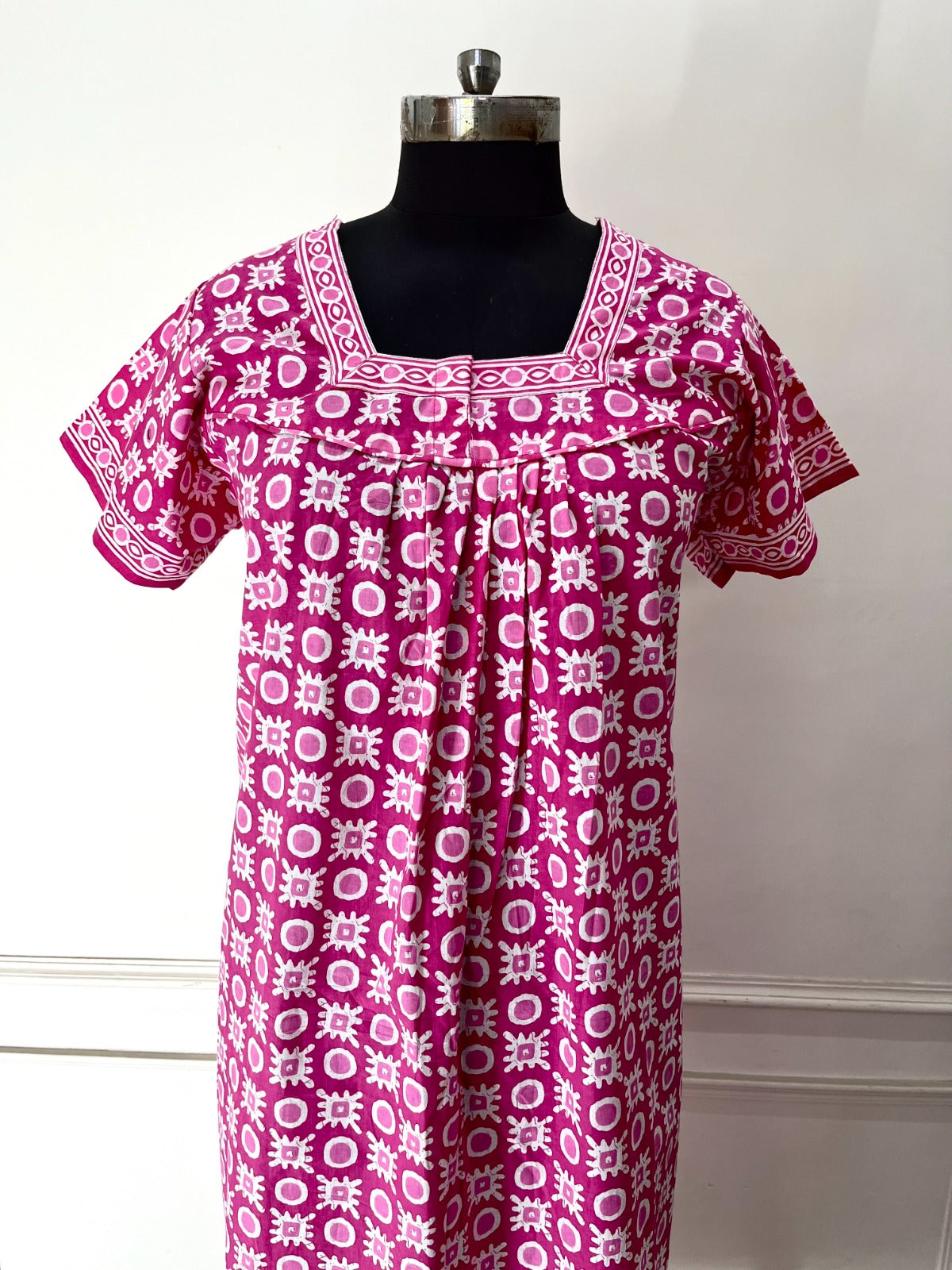 pink circle Jaipuri Cotton Nighty (Women)